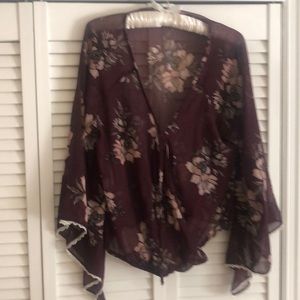 Floral Sheer V-Neck Blouse in Plum